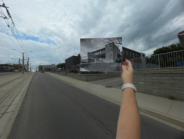 Old photo of 618 King Street W in front of the actual 618 King Street W building