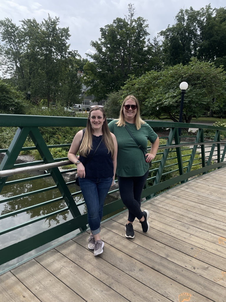 Chelsea and Joanna pose on the bridge leading into Victoria Park