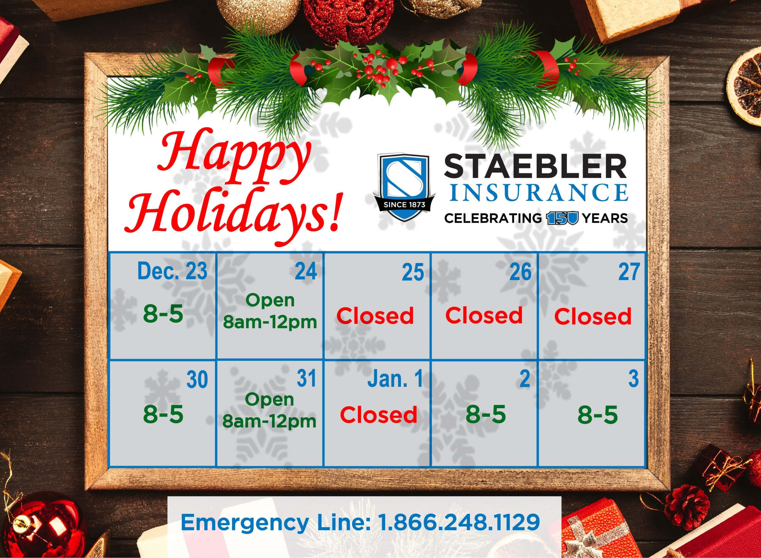 December 2024 Holiday Hours